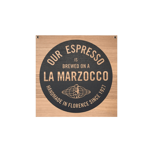 Coffeeshop houten uithangbord La Marzocco